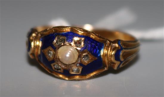 19thc gold, enamel, pearl and diamond ring